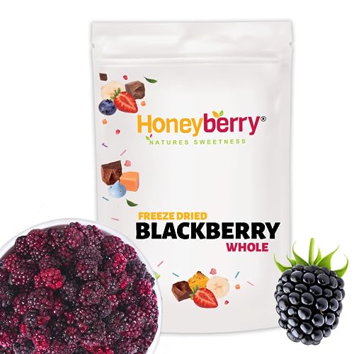 Gefriergetrocknete Brombeeren Ganz 100g - Gefriergetrocknete Früchte - Trockenfrüchte Gefriergetrocknet - Gefriergetrocknete Ganze Brombeeren zum Backen, Kuchendekoration, Snacks, Müsli, Desserts von Honeyberry