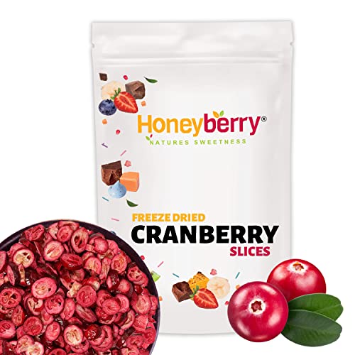 Gefriergetrocknete Cranberries 100g - Cranberry-Scheiben Gefriergetrocknet - Trockenfrüchte Gefriergetrocknet - Gefriergetrocknete Preiselbeeren - Perfekt für Backen, Dekoration, Müsli und Desserts von Honeyberry