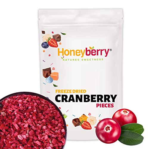 Gefriergetrocknete Cranberry Stücke 100g - Gefriergetrocknete Früchte - Trockenfrüchte Gefriergetrocknet - Gefriergetrocknete Preiselbeeren zum Backen, Kuchendekoration, Snacks, Müsli & Desserts von Honeyberry