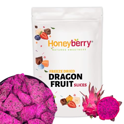 Gefriergetrocknete Drachenfrucht 100g - Drachenfrucht Gefriergetrocknet - Trockenfrüchte Gefriergetrocknet - Getrocknete Drachenfrucht in Scheiben für Backen, Dekoration, Snacks, Müsli, Desserts von Honeyberry