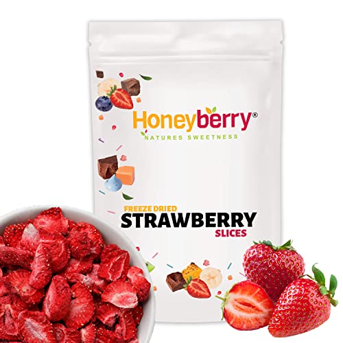 Gefriergetrocknete Erdbeeren 200g - Gefriergetrocknete Erdbeerscheiben, Gefriergetrocknete Früchte in Scheiben - Trockenfrüchte Perfekt als Snack von Honeyberry