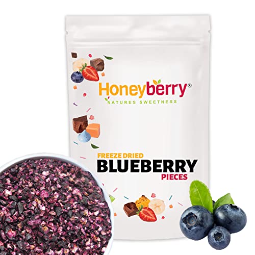 Gefriergetrocknete Heidelbeeren Stücke 100g - Gefriergetrocknete Blaubeeren - Gefriergetrocknete Früchte - Trockenfrüchte Gefriergetrocknet - Perfekt zum Backen, Kuchendekoration, Müsli & Desserts von Honeyberry