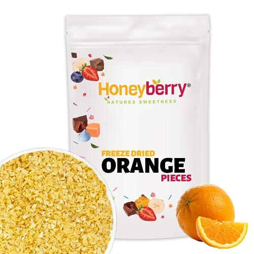 Gefriergetrocknete Orangen Stücke 100g - Gefriergetrocknete Früchte - Trockenfrüchte Gefriergetrocknet - Getrocknete Orangen - Perfekt für Backen, Kuchendekoration, Joghurt, Müsli und Desserts von Honeyberry