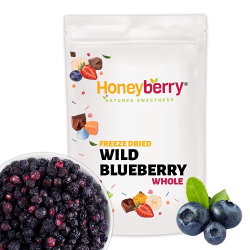 Gefriergetrocknete Wilde Heidelbeeren 100g - Gefriergetrocknete Früchte - Trockenfrüchte Gefriergetrocknet - Gefriergetrocknete Blaubeeren zum Backen, Kuchendekoration, Snacks, Müsli, Desserts von Honeyberry