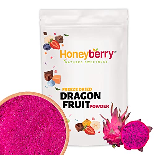 Gefriergetrocknetes Drachenfrucht Pulver 100g - Gefriergetrocknete Früchte Pulver - Pitaya Pulver Gefriergetrocknet zum Backen, Smoothies & Müsli - Natürliches Drachenfrüchtpulver ohne Zusätze von Honeyberry