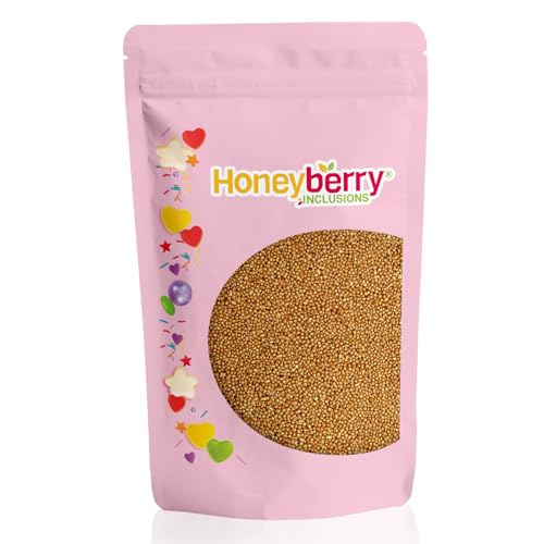 Goldene Nonpareilles 200g - Natürliche Essbare Streusel Tortendeko - Goldene Streudeko, Mini Zuckerperlen, Zuckerstreusel Perfekt zum Verzieren von Kuchen, Muffins, Desserts - Hergestellt in der EU von Honeyberry