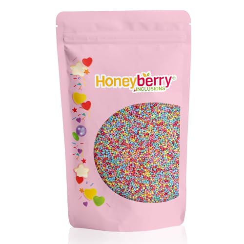 Natürliche Essbare Bunte Streusel Tortendeko, 200g – Streudekor, Zuckerstreusel Perfekt zum Backen, für Kuchen, Kekse und Desserts - in der EU Hergestellt - (Bunte Nonpareilles) von Honeyberry