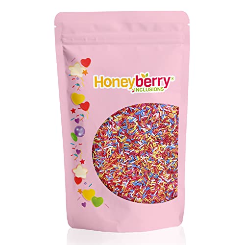 Natürliche Essbare Bunte Streusel Tortendeko, 200g – Streudekor, Zuckerstreusel Perfekt zum Backen, für Kuchen, Kekse und Desserts - in der EU Hergestellt - (Mehrfarbige Stränge) von Honeyberry