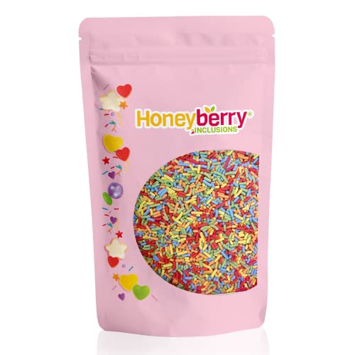 Natürliche Essbare Bunte Streusel Tortendeko, 200g – Streudekor, Zuckerstreusel Perfekt zum Backen, für Kuchen, Kekse und Desserts - in der EU Hergestellt - (Regenbogen Stränge) von Honeyberry