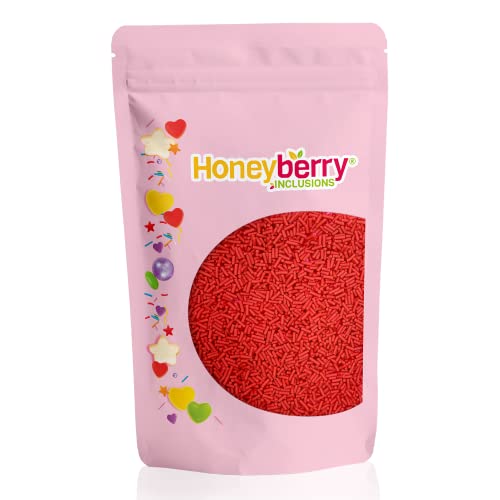 Natürliche Essbare Bunte Streusel Tortendeko, 200g – Streudekor, Zuckerstreusel Perfekt zum Backen, für Kuchen, Kekse und Desserts - in der EU Hergestellt - (Rote Stränge) von Honeyberry