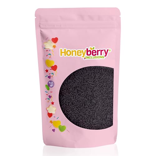 Schwarze Stränge Streusel 200g - Natürliche Essbare Streusel Tortendeko - Schwarze Streudeko, Zuckerstränge, Zuckerstreusel zum Verzieren von Kuchen, Muffins und Desserts - Hergestellt in der EU von Honeyberry