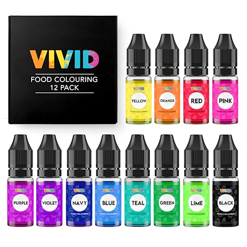 VIVID Lebensmittelfarbe 12 x 10ml - Essbare Konzentrierte Flüssige Lebensmittel Farben zum Kuchen Backen, Kekse, Fondantieren - Lebendige Farben für Dekorieren und Kochen, Airbrush, DIY Seifen von Honeyberry