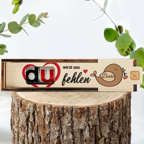 Du wirst Uns fehlen Geschenkbox für Duplo Geschenk Schokoriegel Schokolade Riegel Box Holz 1pcs Abschiedsgeschenk zum Abschied Kollege Kollegin Rente Ruhestand (ohne Schokolade, Montage erforderlich) von Hongma