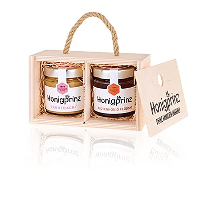 Honig Geschenkset "Holzbox mit Kordel" - 100% Deutscher Honig Honigprinz Familien-Imkerei (2 x250g) von Honigprinz