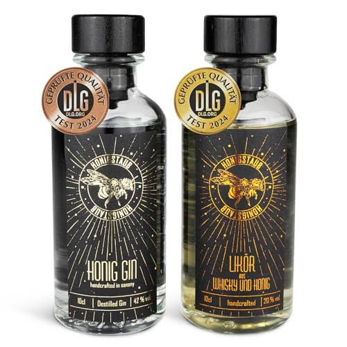 HonigStaub Set aus Whisky Likör & Honig Gin je 100 ml/Honig Whisky mit Vanille/Besonderer Gin aus Sachsen/Whiskey Likör aus Sachsen - ausgezeichnet von DLG und den Craft Sprits Berlin Awards von Honigstaub