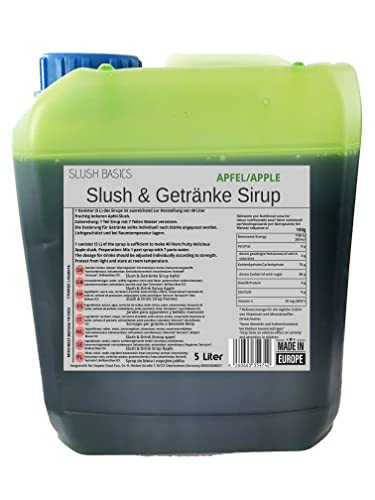 Basic Slush Eis und Getränke Sirup Apfel im 5 Liter Kanister AZO Frei wieder verschließbar ohne Koffein für ca 42 Liter Getränke Cocktails Slushmaschine von Hopser Food Fun