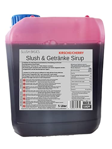 Basic Slush Eis und Getränke Sirup Kirsche im 5 Liter Kanister AZO Frei wieder verschließbar ohne Koffein für ca 42 Liter Getränke Cocktails Slushmaschine von Hopser Food Fun