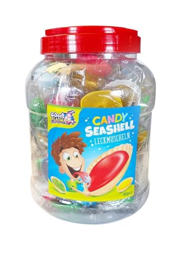 Display Komplett Candy Seashells Jar Schleckmuscheln 80 Stück einzeln verpackt 80x10g / 800g von Hopser Food Fun