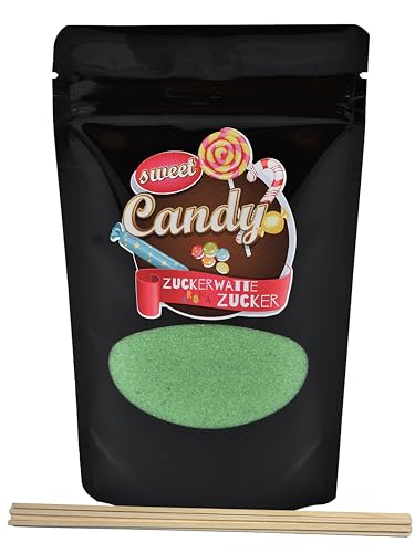 Hopser Food Fun Aromazucker Farbzucker für Zuckerwatte, Zuckerwattemaschinen, Popcorn, Dekorieren, (200 g mit 10 Stäben (200 g, Apfel) von Hopser Food Fun