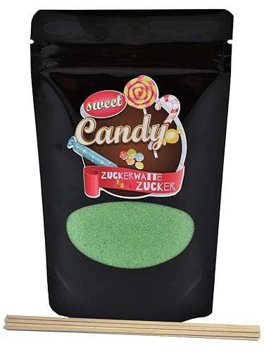 Hopser Food Fun Aromazucker Farbzucker für Zuckerwatte, Zuckerwattemaschinen, Popcorn, Dekorieren, (200 g mit 10 Stäben (200 g, Waldmeister) von Hopser Food Fun