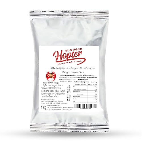 Premium Belgische Waffeln Backmischung 1 kg | Knusprig & Fluffig | Einfach zubereiten | 2,35 Kg fertiger Teig | ca 50 Waffeln von Hopser Food Fun