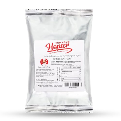 Premium Bubble Waffelteig Backmischung Egg Nugg 1 Kg für 2,25 Kg fertigen Teig für ca 25 Bubblewaffeln von Hopser Food Fun