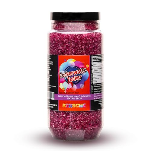 Premium Zuckerwattezucker Grob Dose Spezialzucker Kristalle (700 g, Kirsche) von Hopser Food Fun