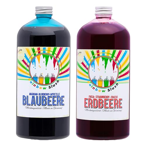 Rainbow Slush Sirup AZO FREI | 2x1 Liter Flasche | Konzentrat für Slushy Maker Eis Slushmaschinen Eismaschinen Getränke 1:5 bis 1:20 (1xErdbeere/1xBlaubeere) von Hopser Food Fun