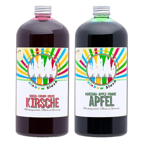 Rainbow Slush Sirup AZO FREI | 2x1 Liter Flasche | Konzentrat für Slushy Maker Eis Slushmaschinen Eismaschinen Getränke 1:5 bis 1:20 (1xKirsche/1xApfel) von Hopser Food Fun