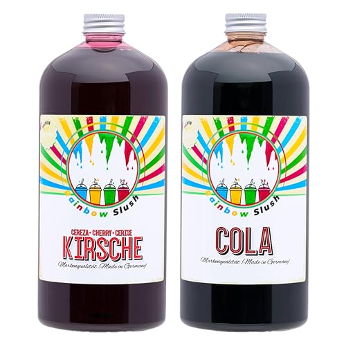 Rainbow Slush Sirup AZO FREI | 2x1 Liter Flasche | Konzentrat für Slushy Maker Eis Slushmaschinen Eismaschinen Getränke 1:5 bis 1:20 (1xKirsche/1xCola) von Hopser Food Fun