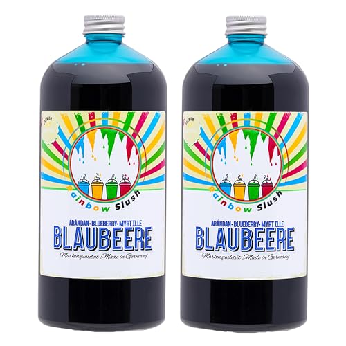 Rainbow Slush Sirup AZO FREI | 2x1 Liter Flasche | Konzentrat für Slushy Maker Eis Slushmaschinen Eismaschinen Getränke 1:5 bis 1:20 (2xBlaubeere) von Hopser Food Fun