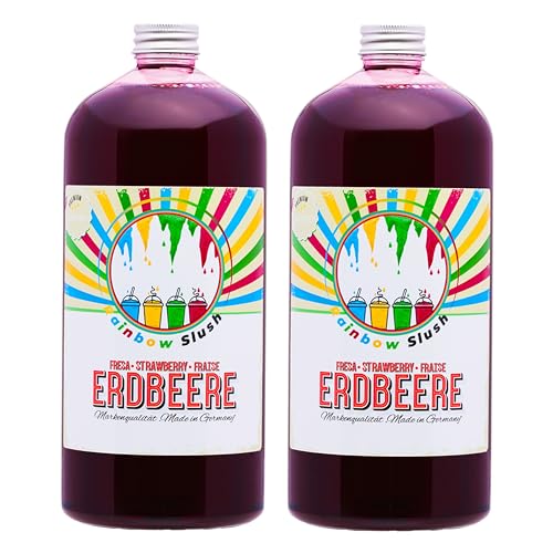 Rainbow Slush Sirup AZO FREI | 2x1 Liter Flasche | Konzentrat für Slushy Maker Eis Slushmaschinen Eismaschinen Getränke 1:5 bis 1:20 (2xErdbeere) von Hopser Food Fun