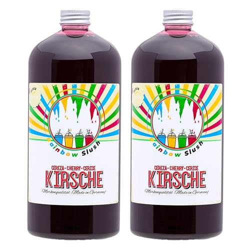 Rainbow Slush Sirup AZO FREI | 2x1 Liter Flasche | Konzentrat für Slushy Maker Eis Slushmaschinen Eismaschinen Getränke 1:5 bis 1:20 (2xKirsche) von Hopser Food Fun