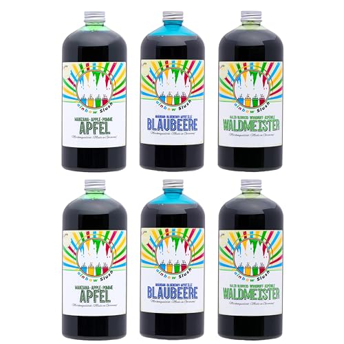 Rainbow Slush Sirup AZO FREI | 6x1 Liter Flasche | Konzentrat für Slushy Maker Eis Slushmaschinen Eismaschinen Getränke 1:5 bis 1:20 (2xWaldmeister/2xApfel/2xBlaubeere) von Hopser Food Fun