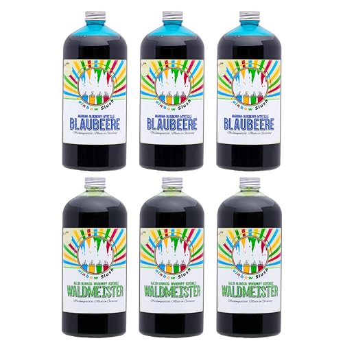 Rainbow Slush Sirup AZO FREI | 6x1 Liter Flasche | Konzentrat für Slushy Maker Eis Slushmaschinen Eismaschinen Getränke 1:5 bis 1:20 (3xBlaubeere/3xWaldmeister) von Hopser Food Fun