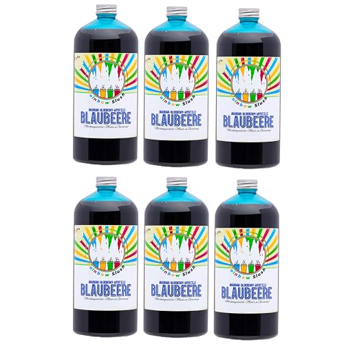 Rainbow Slush Sirup AZO FREI | 6x1 Liter Flasche | Konzentrat für Slushy Maker Eis Slushmaschinen Eismaschinen Getränke 1:5 bis 1:20 (6xBlaubeere) von Hopser Food Fun