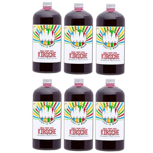 Rainbow Slush Sirup AZO FREI | 6x1 Liter Flasche | Konzentrat für Slushy Maker Eis Slushmaschinen Eismaschinen Getränke 1:5 bis 1:20 (6xKirsche) von Hopser Food Fun