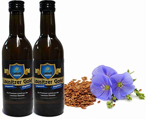 Leinöl Lausitzer Speiseleinöl Lausitzer Gold 2 x 250 ml ungefiltertes Premium Leinöl kaltgepresst und frisch abgefüllt von Hoyo Technology GmbH