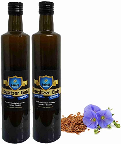 Leinöl Lausitzer Speiseleinöl Lausitzer Gold 2 x 500 ml ungefiltertes Premium Leinöl kaltgepresst und frisch abgefüllt von Hoyo Technology GmbH