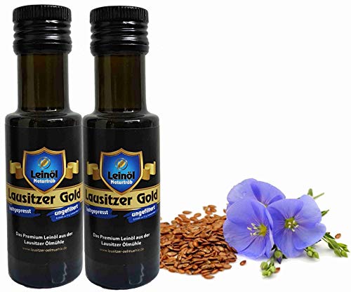 Leinöl Lausitzer Speiseleinöl Lausitzer Gold 2 x100 ml ungefiltertes Premium Leinöl kaltgepresst und frisch abgefüllt von Hoyo Technology GmbH