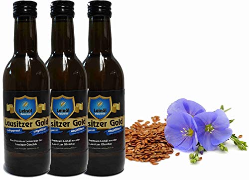 Leinöl Lausitzer Speiseleinöl Lausitzer Gold 3 x 250 ml ungefiltertes Premium Leinöl kaltgepresst und frisch abgefüllt von Hoyo Technology GmbH