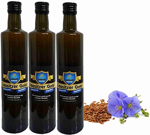 Leinöl Lausitzer Speiseleinöl Lausitzer Gold 3 x 500 ml ungefiltertes Premium Leinöl kaltgepresst und frisch abgefüllt von Hoyo Technology GmbH