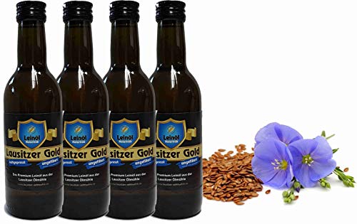 Leinöl Lausitzer Speiseleinöl Lausitzer Gold 4 x 250 ml ungefiltertes Premium Leinöl kaltgepresst und frisch abgefüllt von Hoyo Technology GmbH