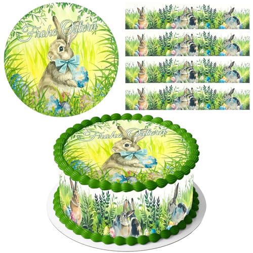 Ostern Essbare Tortendeko, 20cm Ostern Tortenaufleger Essbar mit Ostern Tortenband Essbar, Torten Deko Ostern, Kuchen Deko Ostern, Backzubehör Ostern, zum Dekorieren von Kuchen von Hpbaggy