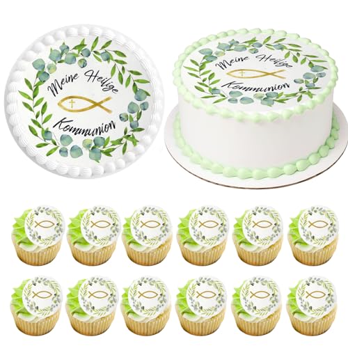 Tortenaufleger Kommunion 13 Stück, Tortendeko Kommunion Essbar mit Cake Topper Kommunion Essbar, Tortenaufleger Konfirmation, Taufe Tortendeko, Kuchen Deko Konfirmation für Mädchen Junge von Hpbaggy