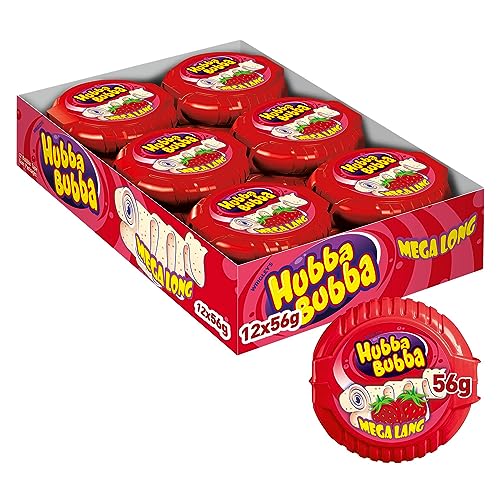 HUBBA BUBBA Rolle Erdbeere, Kaugummi Rolle, 12er Pack (12 x 56g) von Hubba Bubba