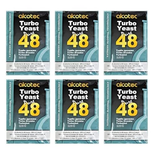 6 x Turbohefe Alcotec Pure 48 Vodka Alkohol Gärhefe Hefe Schnaps Brennhefe 20% von Hugbert