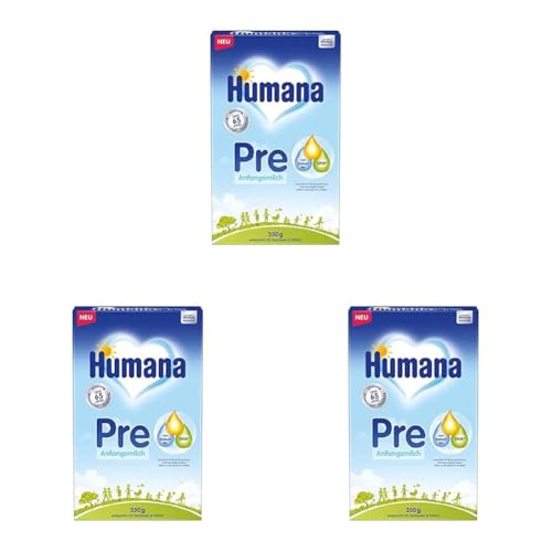 Humana Anfangsmilch Pre, von Geburt an, Milchpulver für Säuglingsmilch, zusätzlich zur Muttermilch oder als alleinige Pre Nahrung, Babynahrung mit DHA und nur Laktose, 350 g (Packung mit 3) von Humana