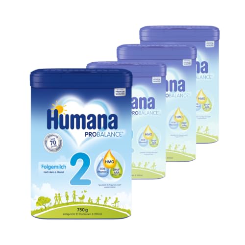 Humana PROBALANCE Folgemilch 2, nach dem 6. Monat, Babynahrung im Anschluss an das Stillen oder Einer Anfangsnahrung, ideal zum Zufüttern oder als alleinige Milchnahrung, 4 x 750 g von Humana