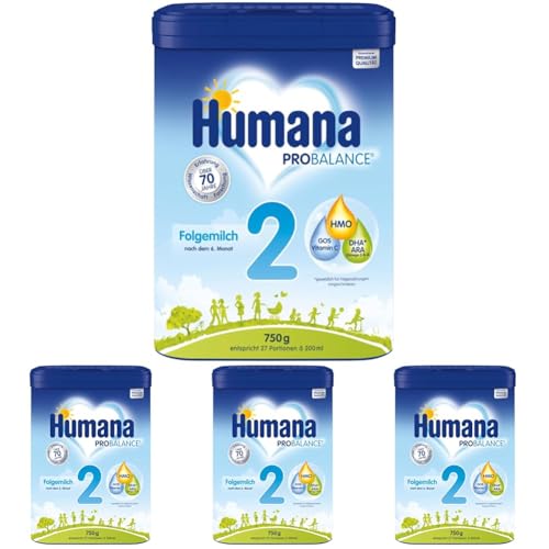 Humana PROBALANCE Folgemilch 2, nach dem 6. Monat, Babynahrung im Anschluss an das Stillen oder einer Anfangsnahrung, ideal zum Zufüttern oder als alleinige Milchnahrung, 750 g (Packung mit 4) von Humana